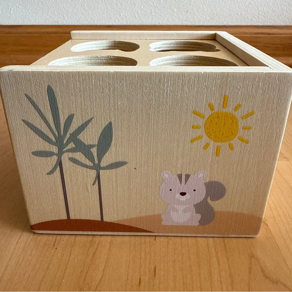 Hobby Lobby Wooden Sorting Cube w/ 4 Animal Faces, Baby Toddler Toy, 12+ Months